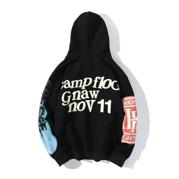 Graffiti Letter Foam Fleece Baggy Sweatshirts Men's Oversized High Street Casual Hooded Hoodie Unisex Pullover Loose Hoody