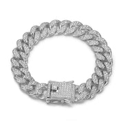 Shiny Cuban Chunky Chain Bracelets For Fashion Women Men Silver Color Rhinestone Bracelets