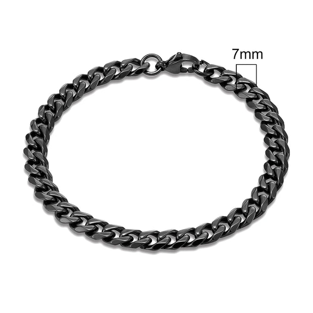 MKENDN Punk Men 3-11mm Stainless Steel Black Dainty Curb Cuban Link Chain Bracelets for Women Unisex Solid Jewelry Gifts