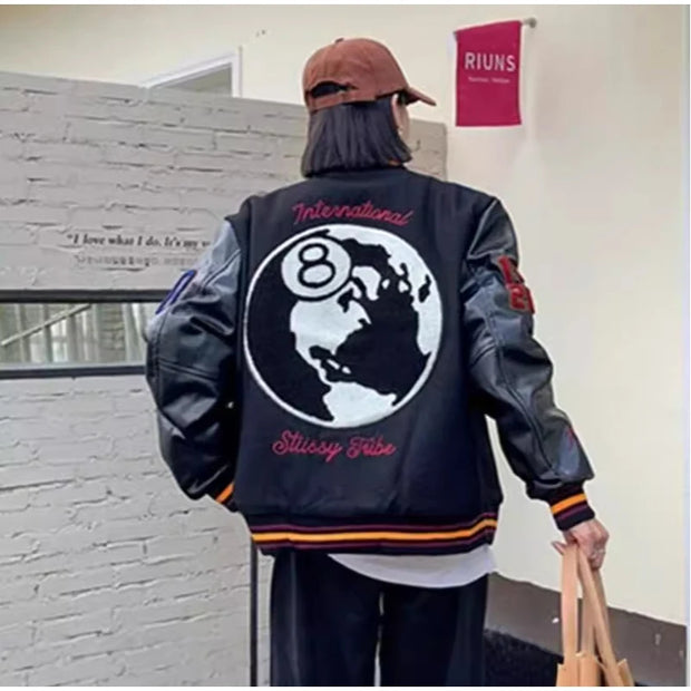 American Style Fashion Letter Embroidery Baseball Jacket Men's Spring Autumn New High Street Hip Hop Casual Unisex Splicing Coat