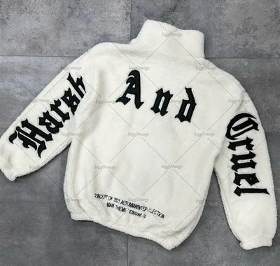 New Gothic Punk Letter Embroidered Oversized Sweatshirt American Retro Casual Street Clothing Men Fashion Versatile Warm Jacket