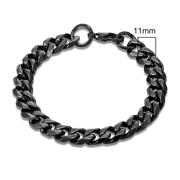 MKENDN Punk Men 3-11mm Stainless Steel Black Dainty Curb Cuban Link Chain Bracelets for Women Unisex Solid Jewelry Gifts