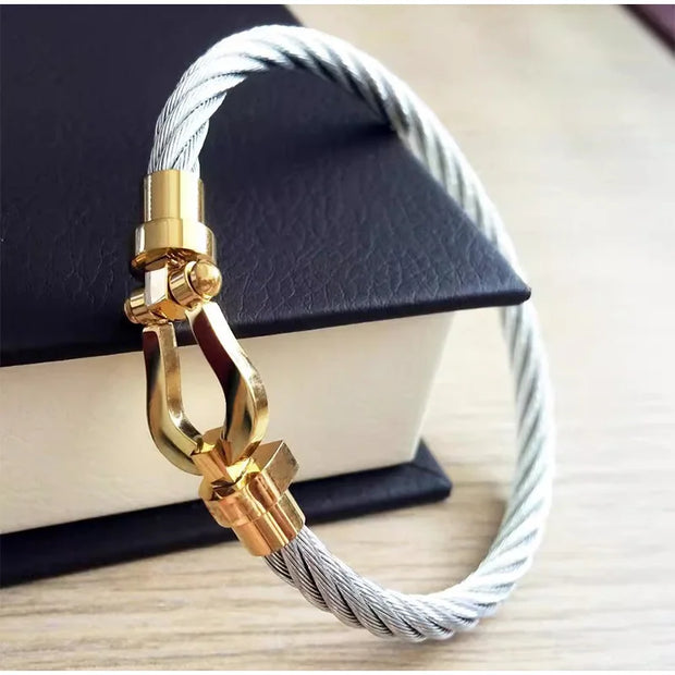 Punk Rock Horseshoe Knot Cable Bracelet Force 10 Series Stainless Steel Wire Rope Braided Bangle Couple Gift Jewelry Male