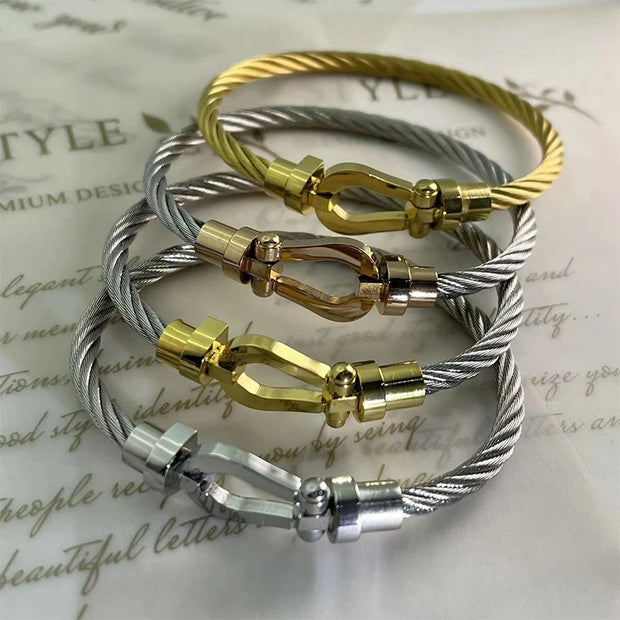 Punk Rock Horseshoe Knot Cable Bracelet Force 10 Series Stainless Steel Wire Rope Braided Bangle Couple Gift Jewelry Male