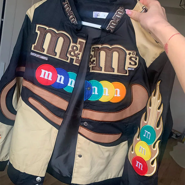 Embroidery M Letter Harajuku Baseball Jacket Coats Men Women Hip Hop Printed Couples Harajuku Patch Varsity Bomber Jackets M-3XL