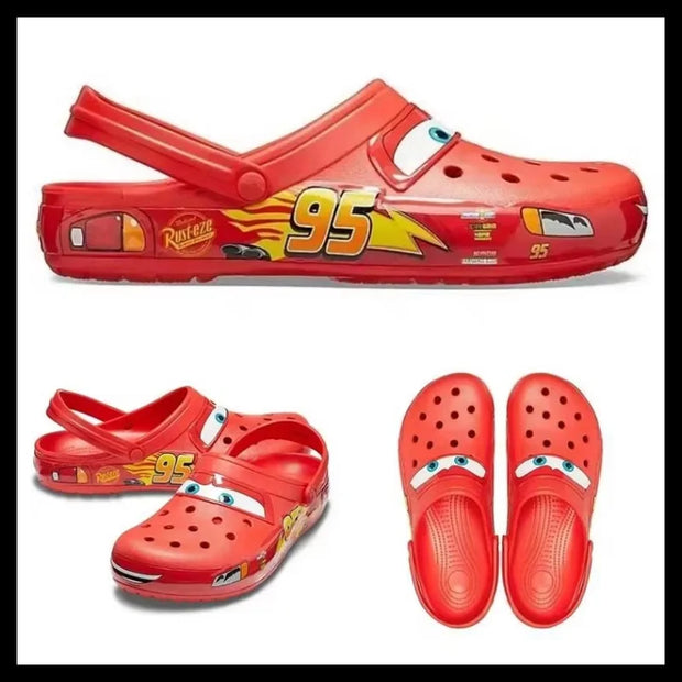 Disney Aoger Lightning Mcqueen Pixar Cartoon Solid Waterproof Slippers Outdoor Beach Shoes Sandals Casual Ankle-wrap Eva Shoes