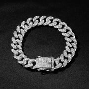 Shiny Cuban Chunky Chain Bracelets For Fashion Women Men Silver Color Rhinestone Bracelets