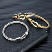 Punk Rock Horseshoe Knot Cable Bracelet Force 10 Series Stainless Steel Wire Rope Braided Bangle Couple Gift Jewelry Male