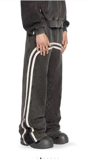 Y2K Cargo Pants Men Women Harajuku Double Stripes Zipper Embroidered High Waist Streetwear High waisted Wide Leg Pants Trousers