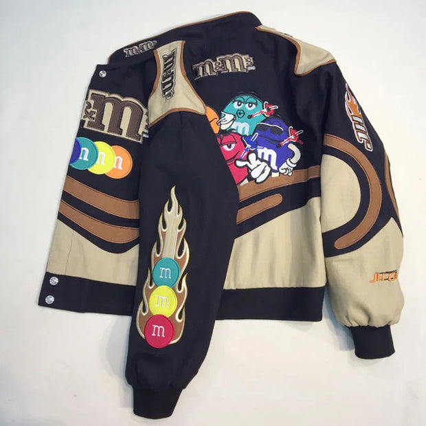 Embroidery M Letter Harajuku Baseball Jacket Coats Men Women Hip Hop Printed Couples Harajuku Patch Varsity Bomber Jackets M-3XL