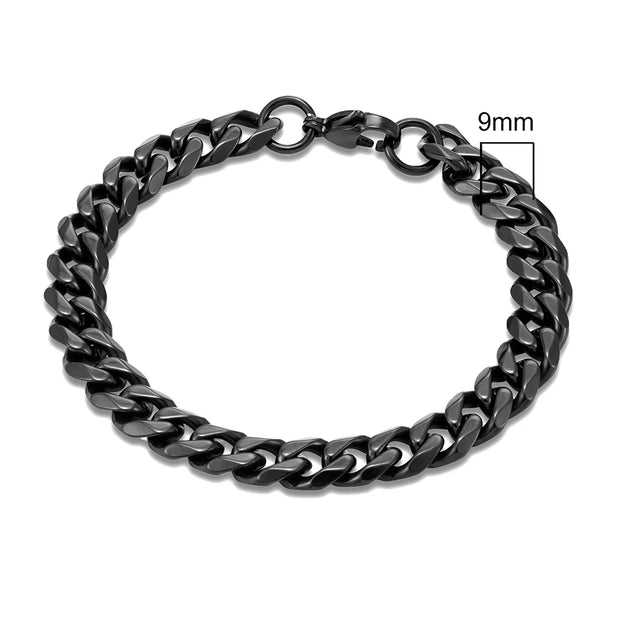 MKENDN Punk Men 3-11mm Stainless Steel Black Dainty Curb Cuban Link Chain Bracelets for Women Unisex Solid Jewelry Gifts